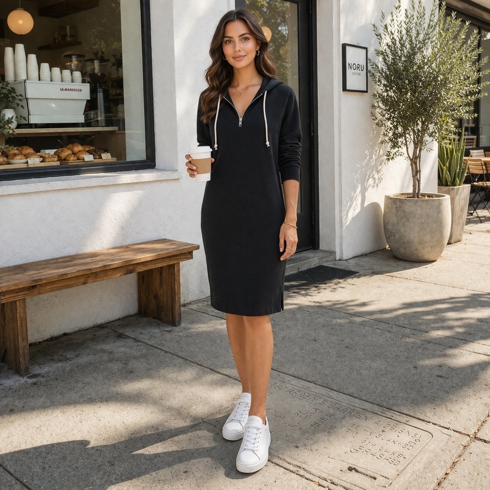 Alternative Apparel Black Hoodie Dress w White Trim, Size S